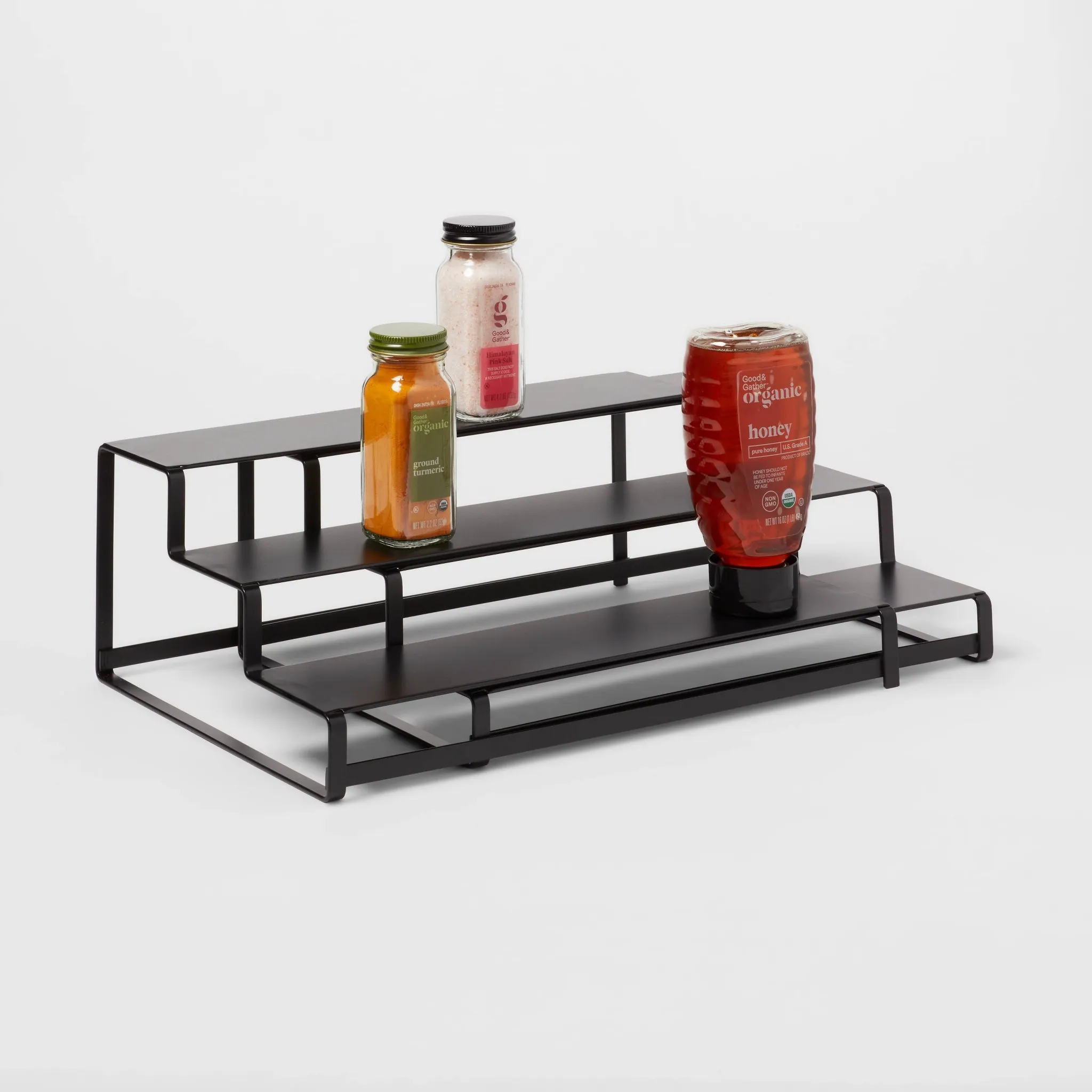 3-Tier Metal Expandable Spice Rack with Powder Coated Finish Black - Image 2