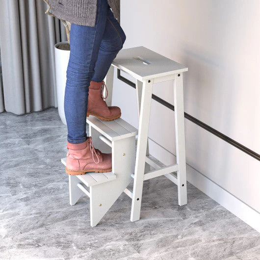 3 Tier Step Stool 3 in 1 Folding Ladder Bench-White - Image 7