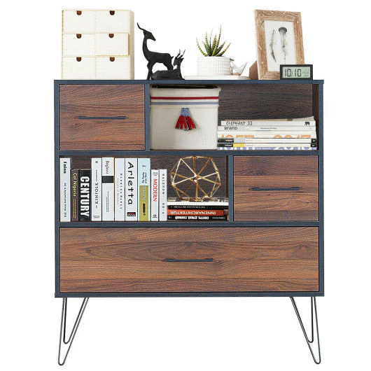 3-Tier Wood Storage Cabinet With Drawers and 4 Metal Legs - Image 7