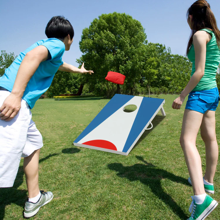 3 X 2FT Cornhole Board Set Portable Cornhole Board With Foldable Legs and Side Handle-Blue - Image 3