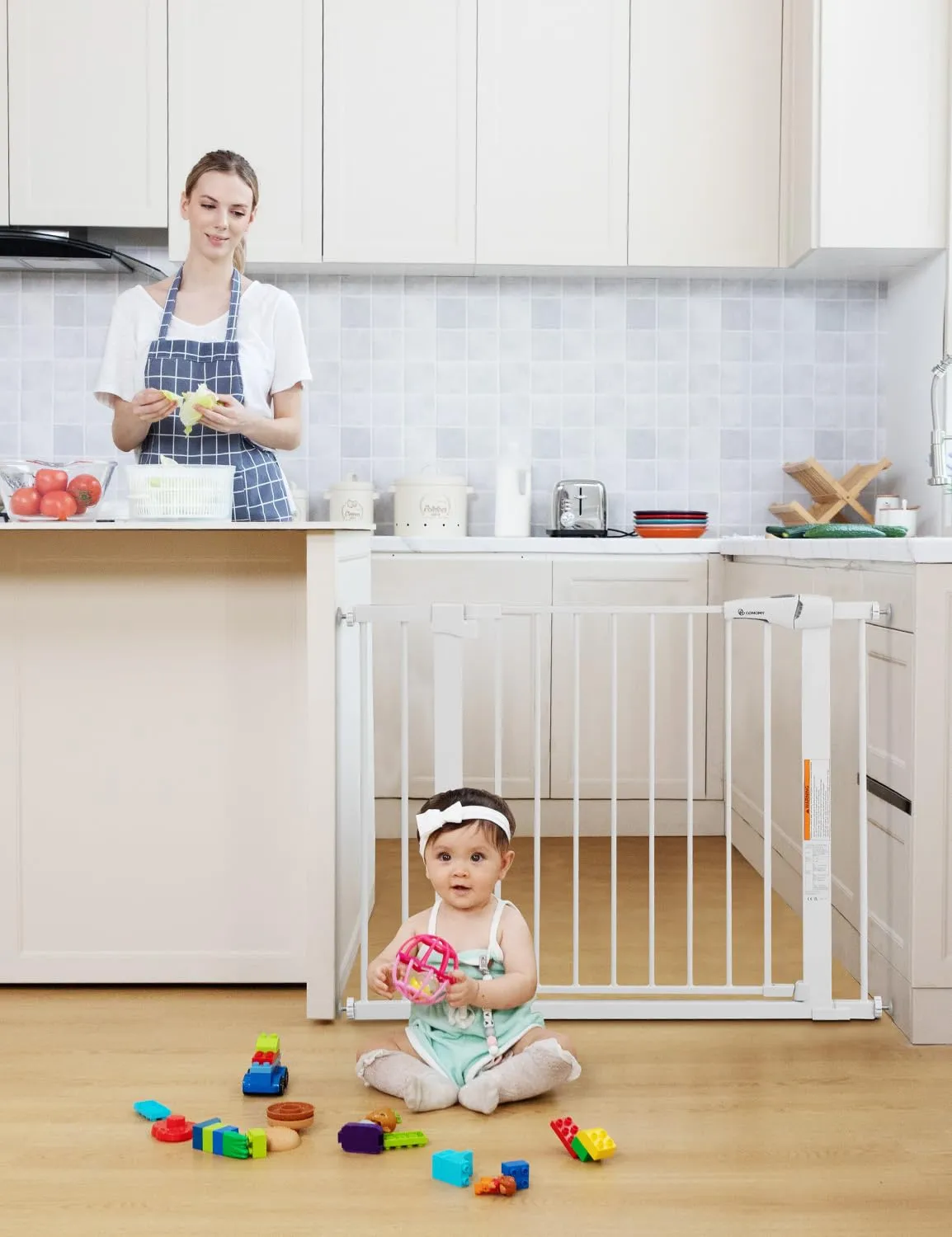 30" Tall Baby Gate for Stairs Doorways - White - Image 3