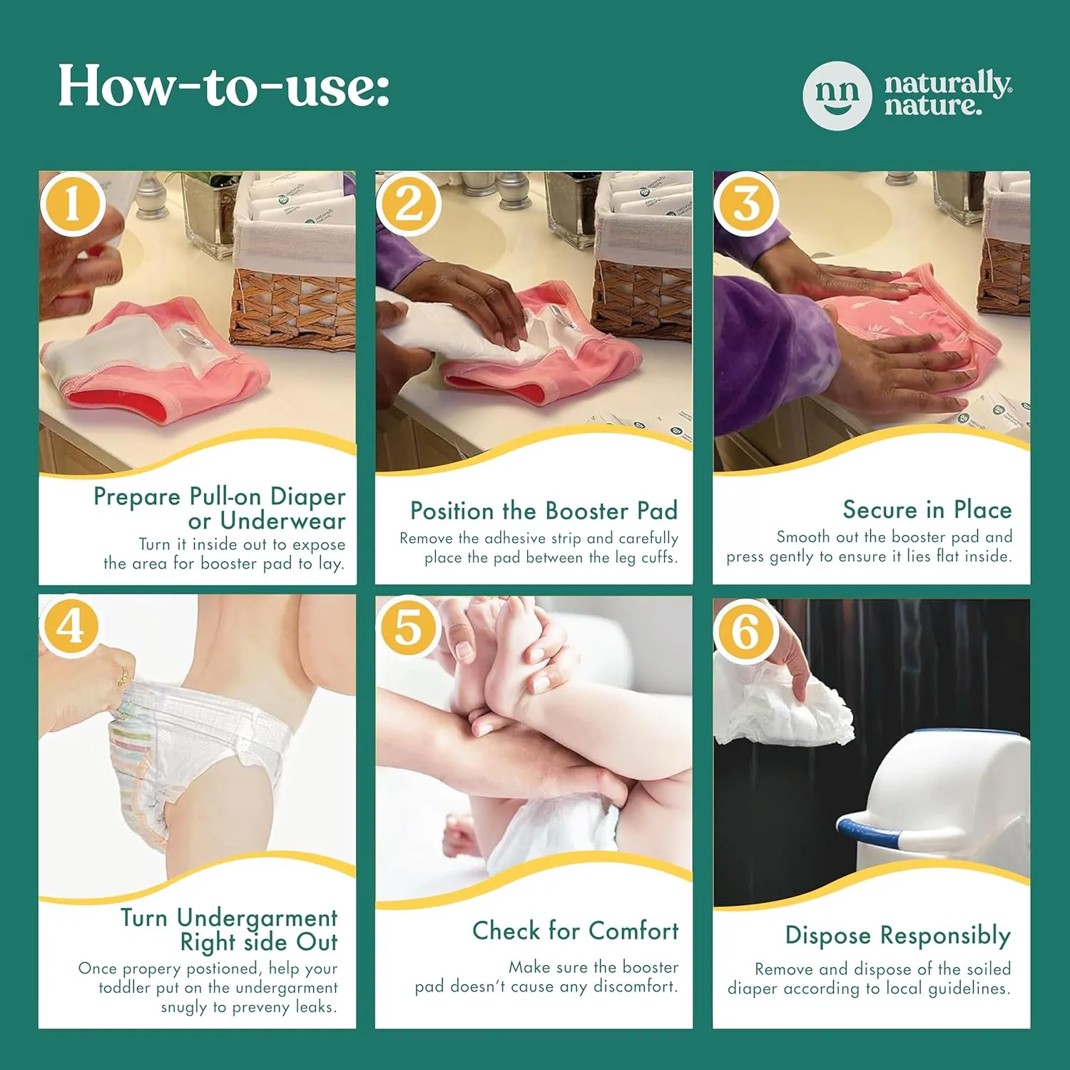 32 Ct Potty Training Diaper Booster Pads Size 2T-5T (22-35lbs) - White - Image 8