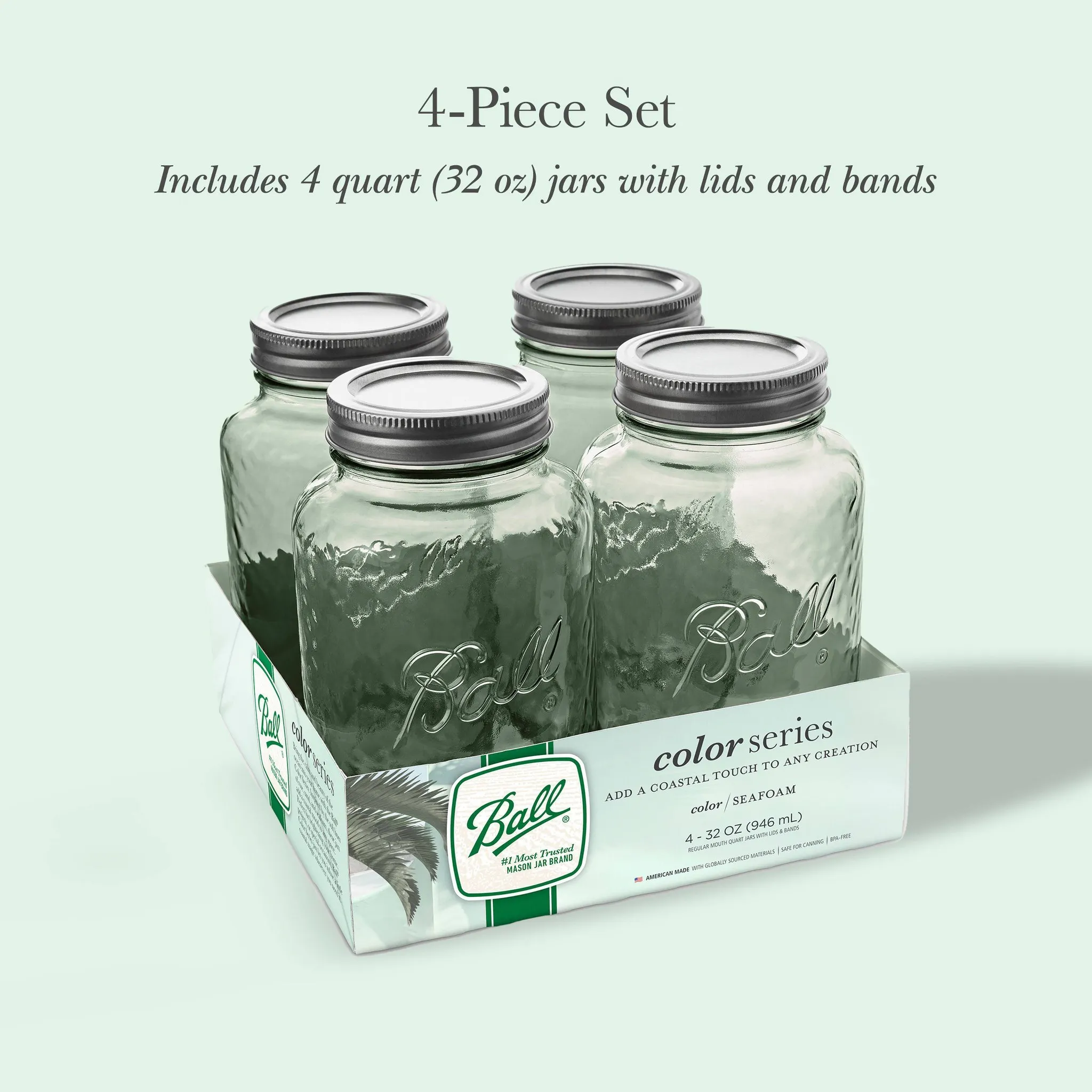 32oz Glass Regular Mouth Mason Jar - Seafoam Green - Image 2