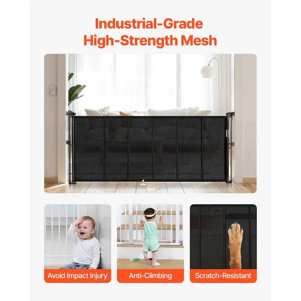34 inch Tall, Extends up to 71 inch Wide Retractable Baby Gate - Black - Image 2
