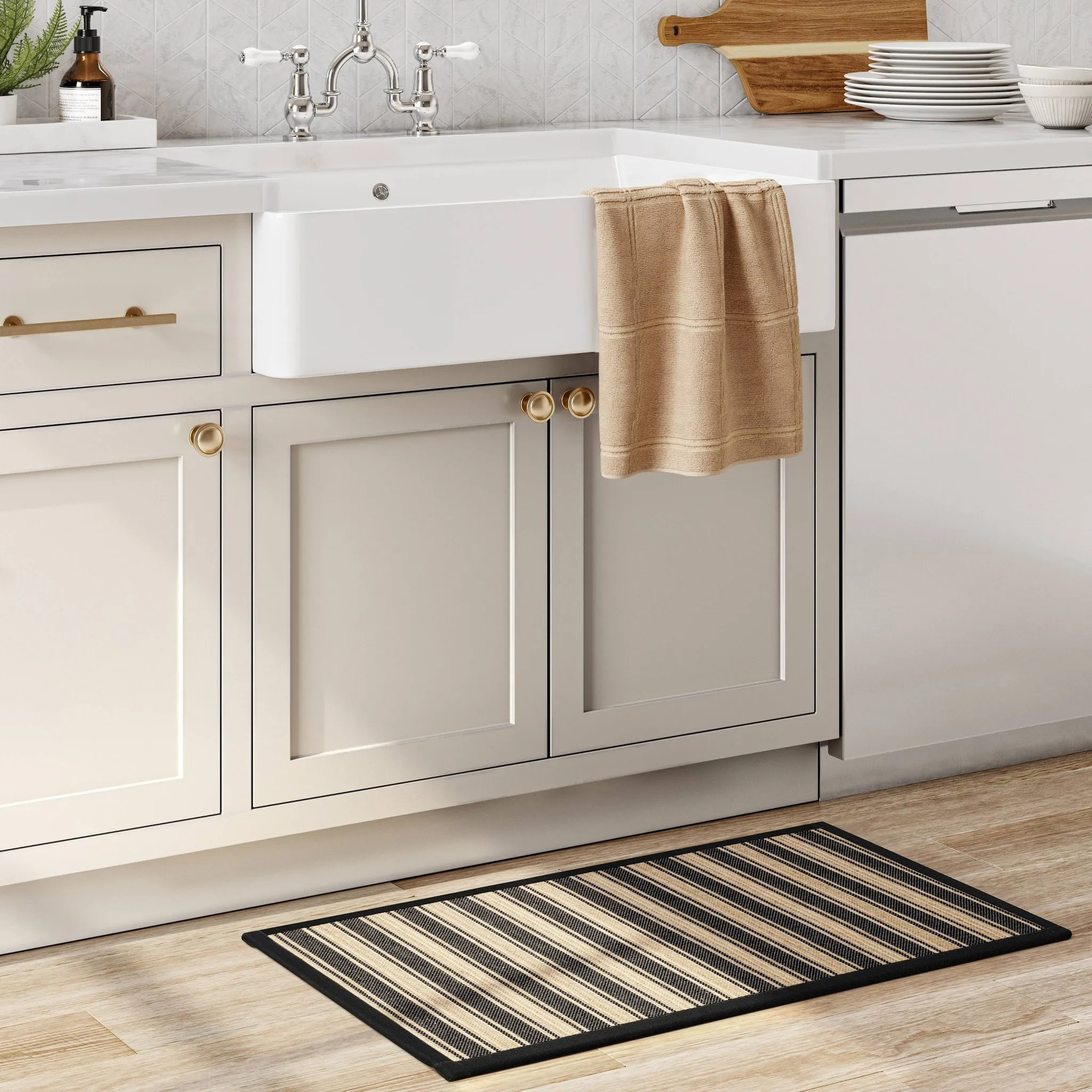 34" x 20" Vintage Striped Kitchen Rug Black/Brown - Threshold™: Skid-Resistant Indoor Runner Mat, Machine Washable - Image 2