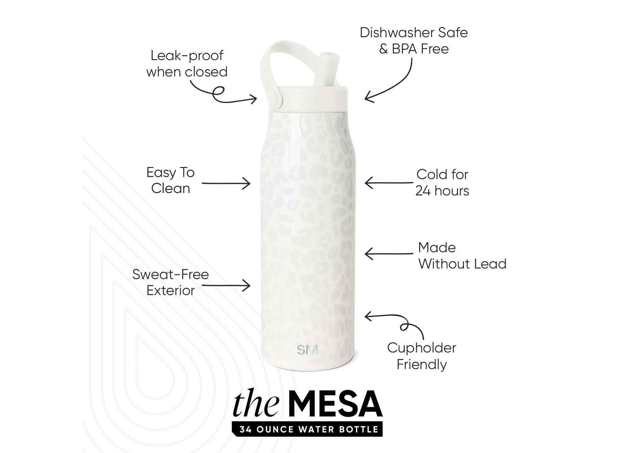 34oz Mesa Leopard Water Bottle Cream - Image 2