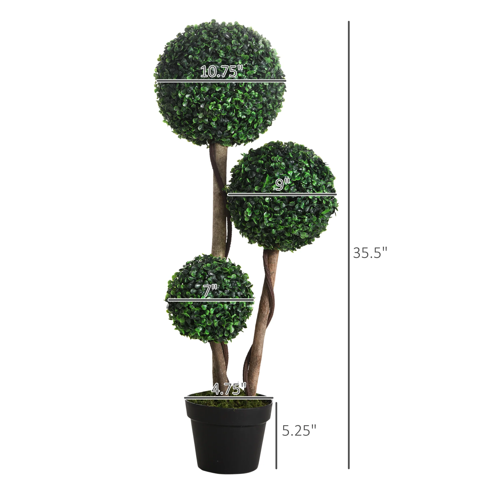 35.5" Artificial Plant for Home Decor Indoor & Outdoor Fake Plants Artificial Tree in Pot, Ball Boxwood Topiary Tree for Home Office, Living Room Decor, Set of 2, Green - Image 2