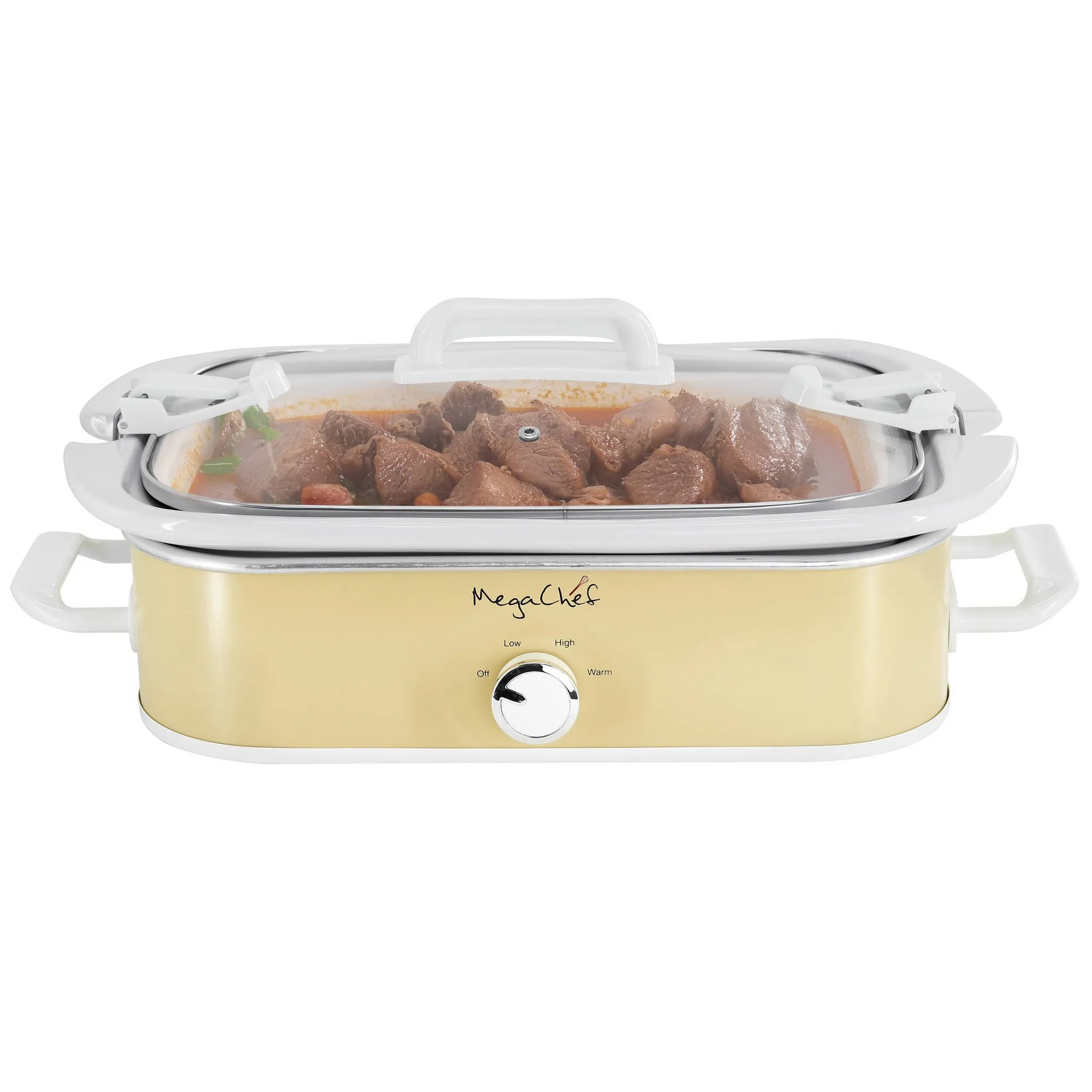 3.5qt Casserole Slow Cooker with 3 Temperature Settings Cream: Stainless Steel, Stoneware, Glass, Dishwasher-Safe Parts