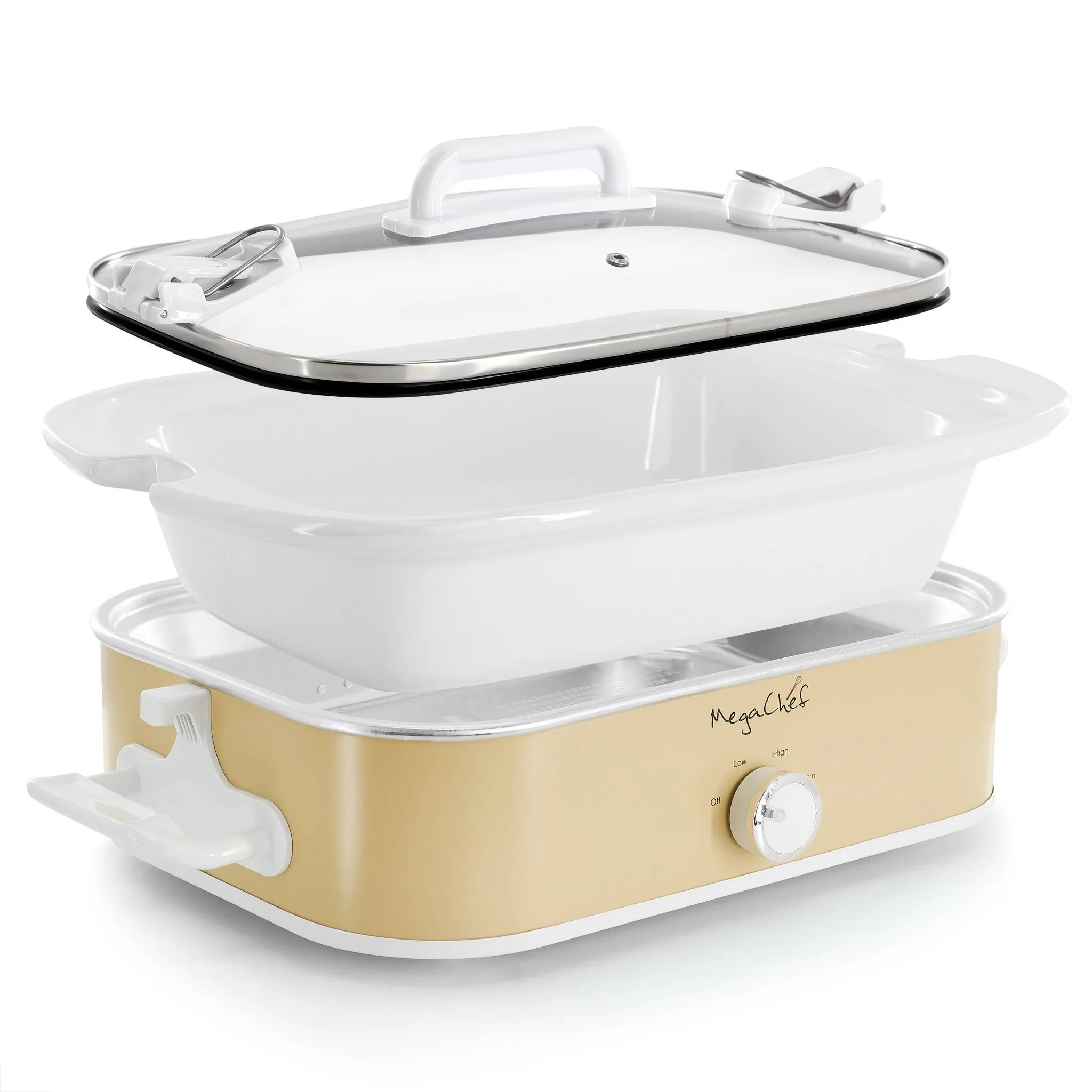3.5qt Casserole Slow Cooker with 3 Temperature Settings Cream: Stainless Steel, Stoneware, Glass, Dishwasher-Safe Parts - Image 5