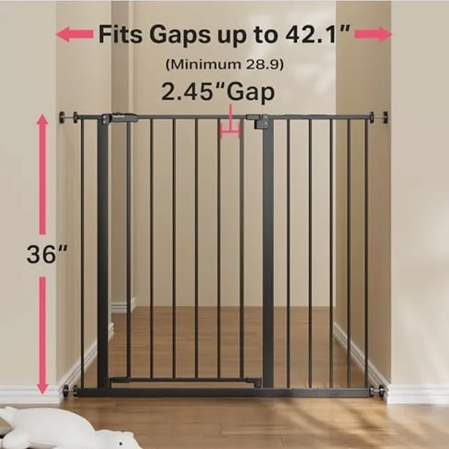 36" Extra Tall Baby Gate for Stairs, 28.9-42.1" Dog Gates for Doorways One-Hand Open,Dual Lock Dog Gates for the House, Hallways, Bedroom, S - Image 2