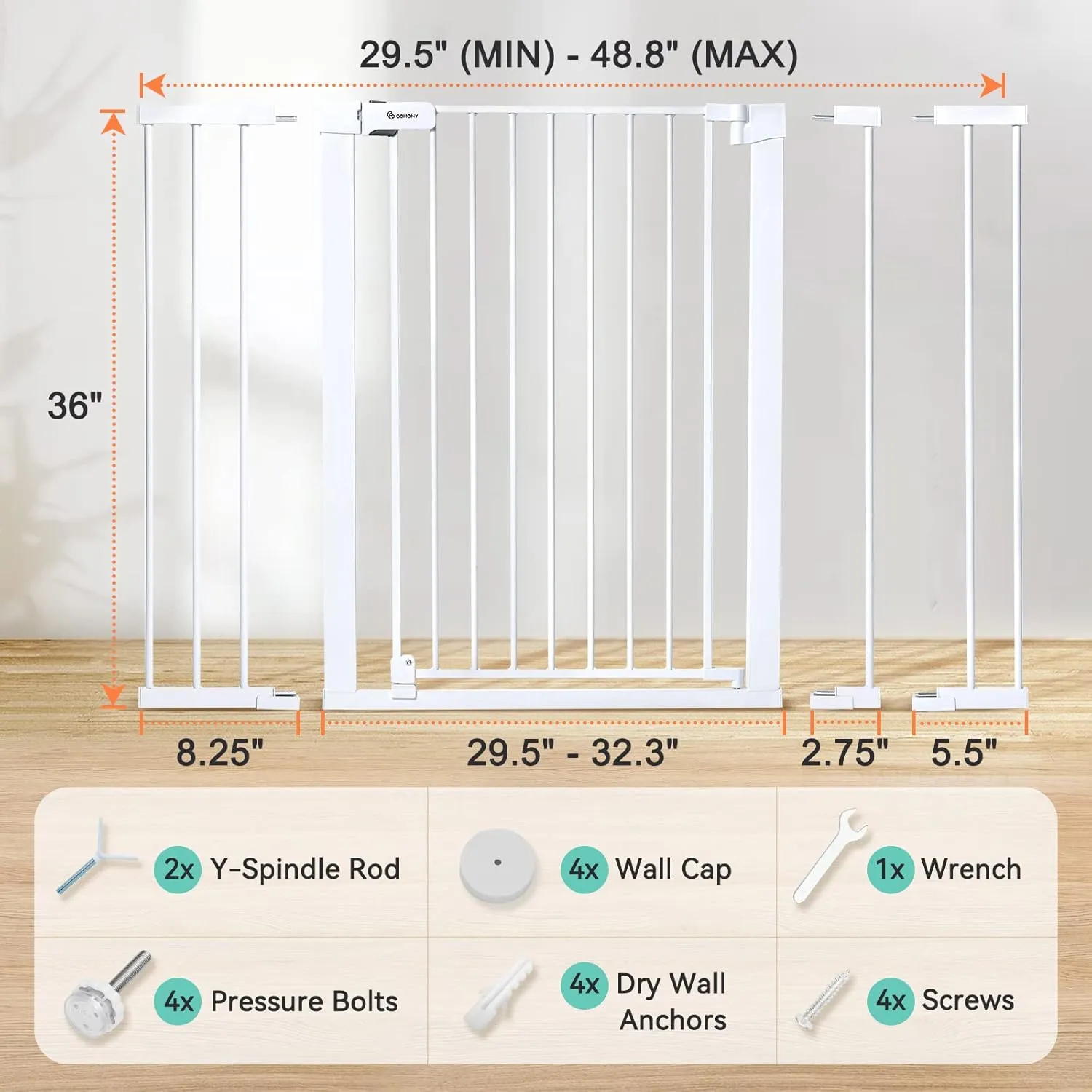 Extra Tall Baby Gate for Stairs and Doorways - White - Image 3