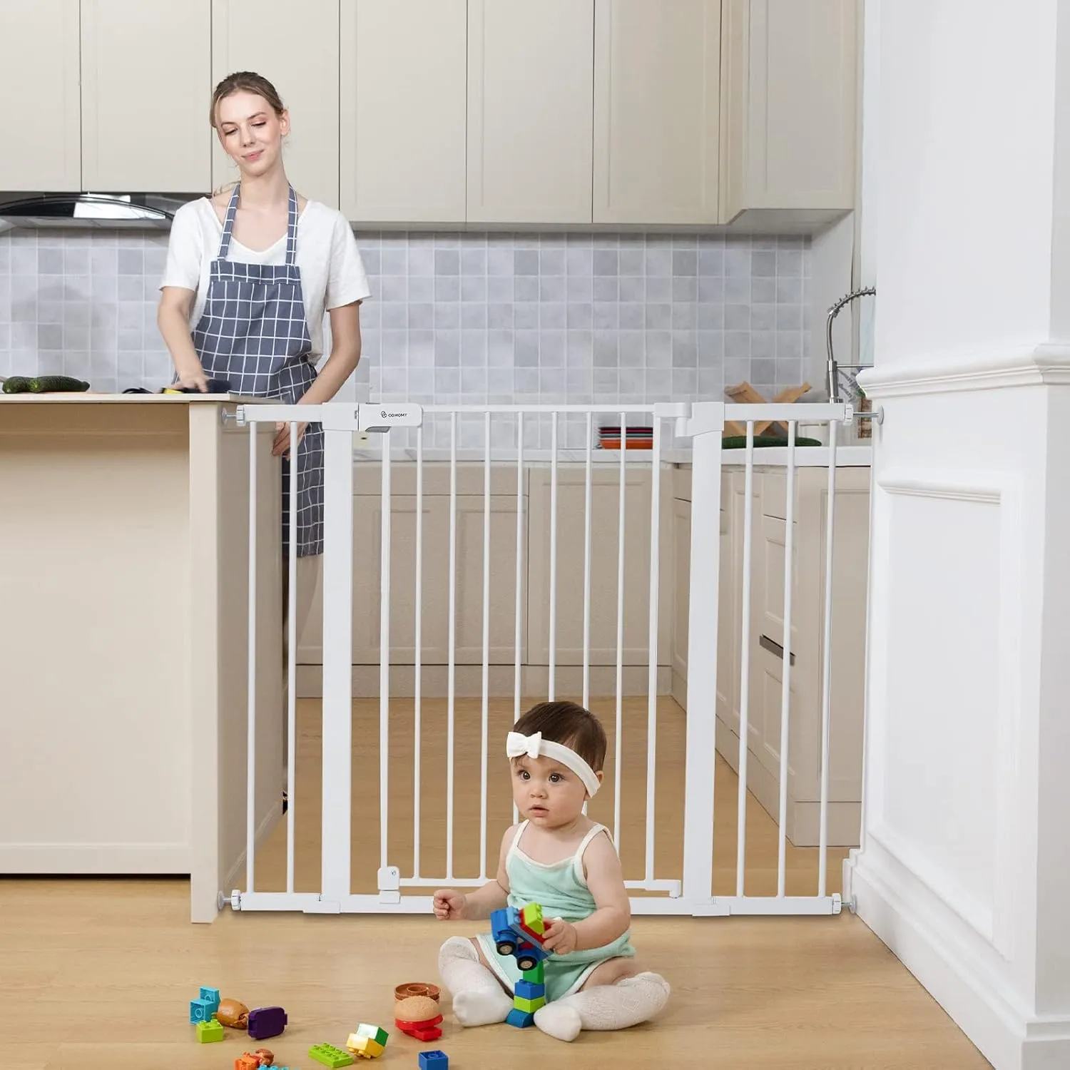 Extra Tall Baby Gate for Stairs and Doorways - White - Image 4