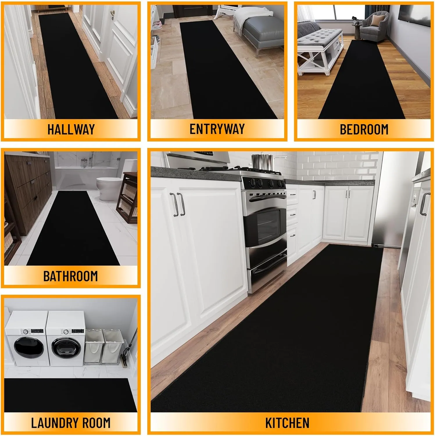372"L x 31"W Aisle Runner Rug - Solid Black - Image 4