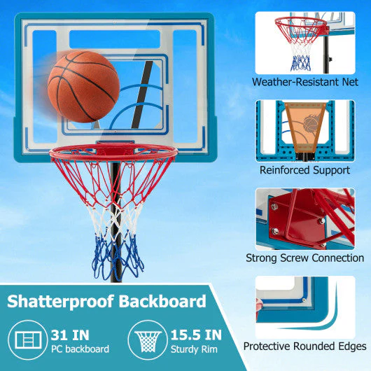 3.8-4.4 Feet Height Adjustable Pool Basketball Hoop for Kids Teens and Adults-Blue - Image 6