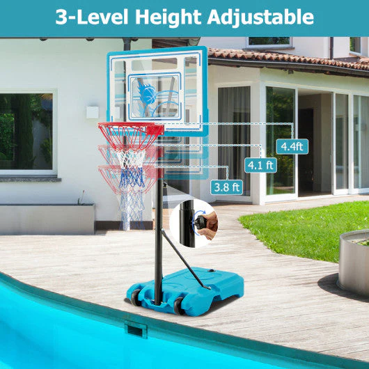 3.8-4.4 Feet Height Adjustable Pool Basketball Hoop for Kids Teens and Adults-Blue - Image 7