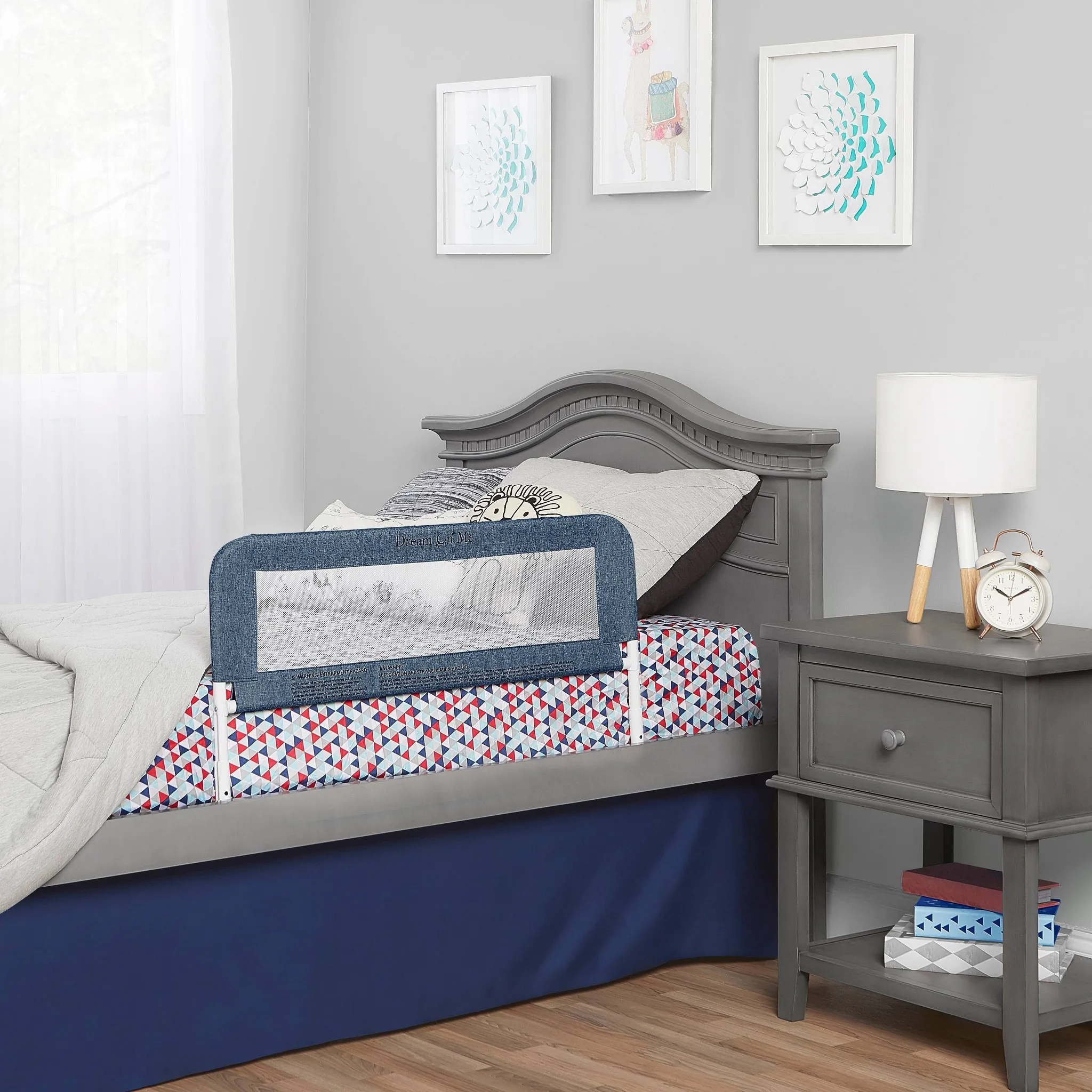 3D Linen fabric and Mesh Security Bed Rail - Navy - Image 4
