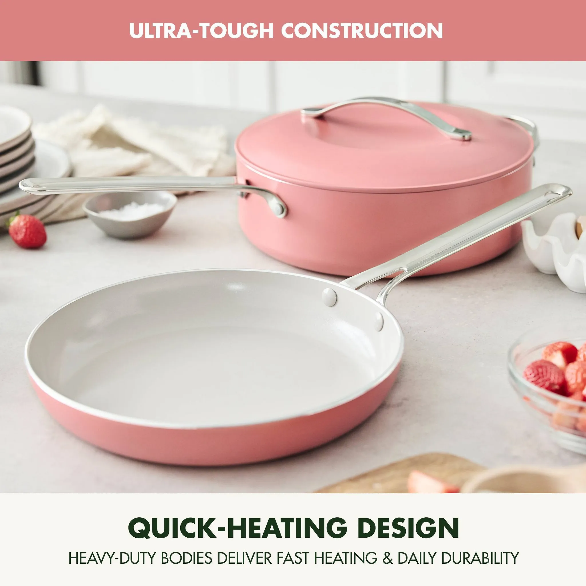 3pc Ceramic Nonstick Fry Pan Set - Red - Image 4