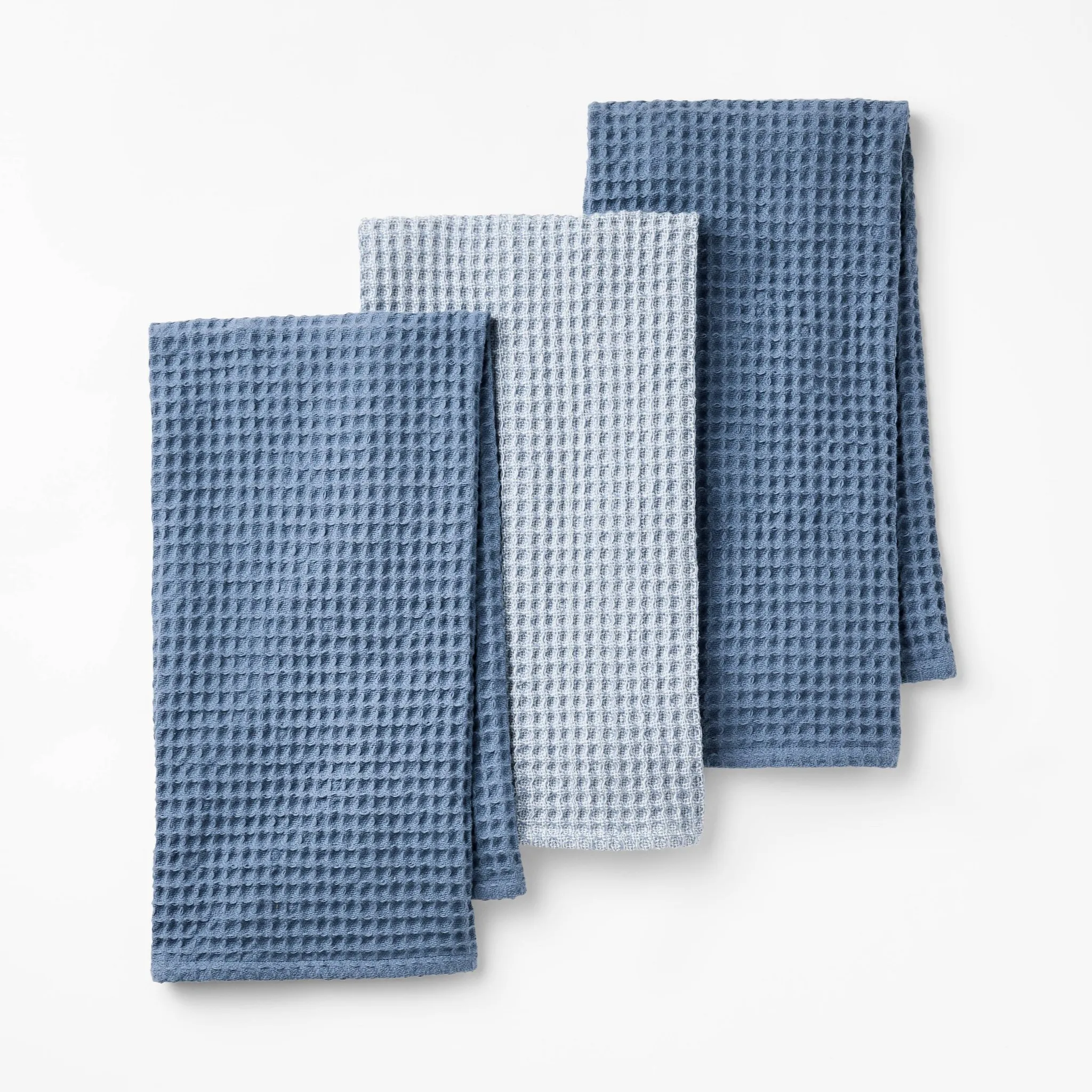 3pc Waffle Kitchen Towels Blue
