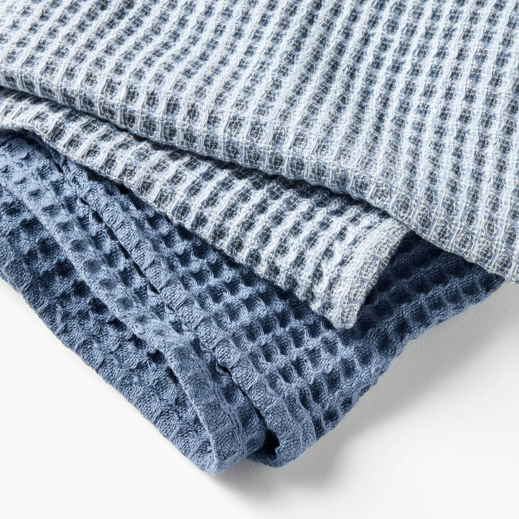 3pc Waffle Kitchen Towels Blue - Image 3
