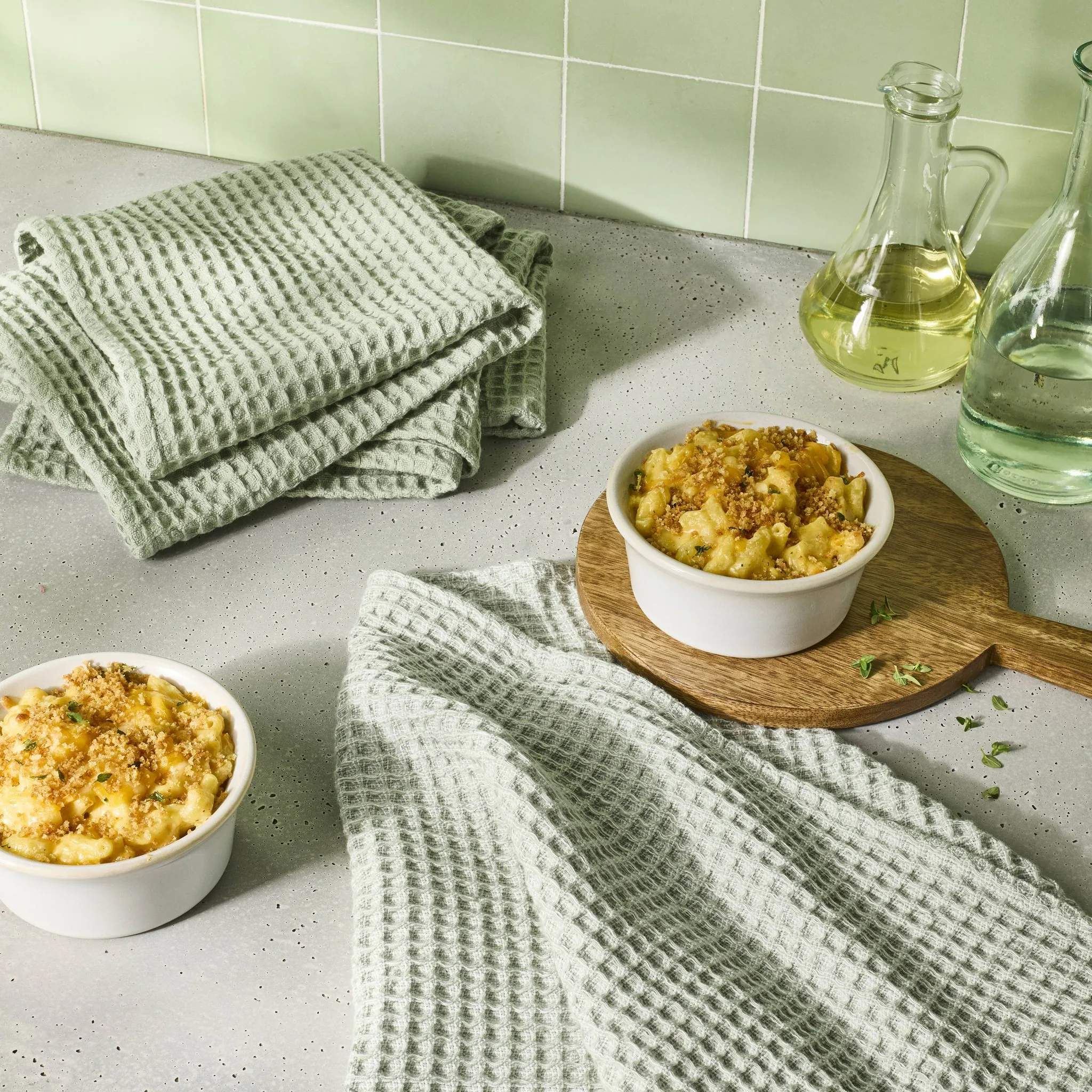 3pc Waffle Kitchen Towels Green - Image 2