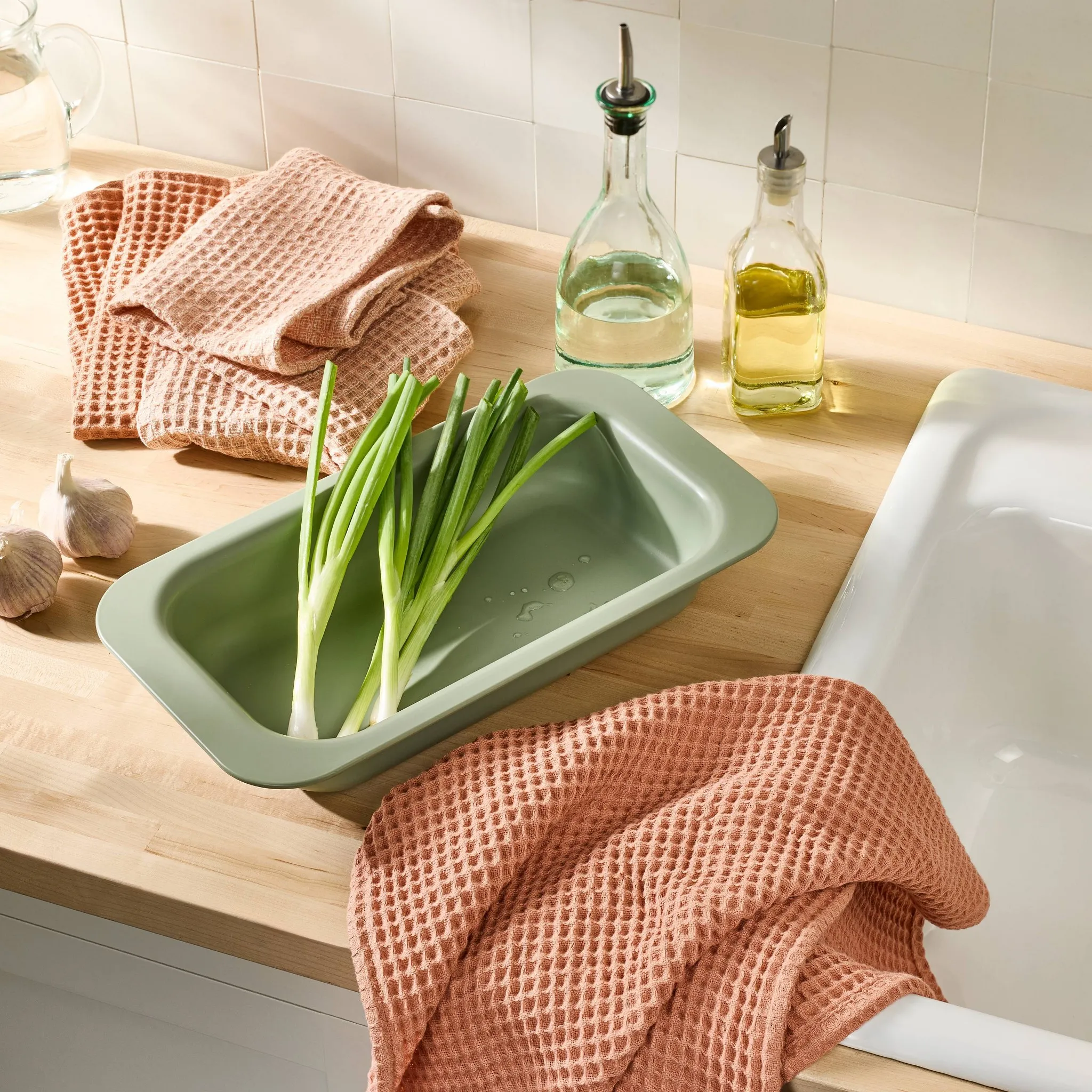 3pc Waffle Kitchen Towels - Terracotta Orange - Image 2