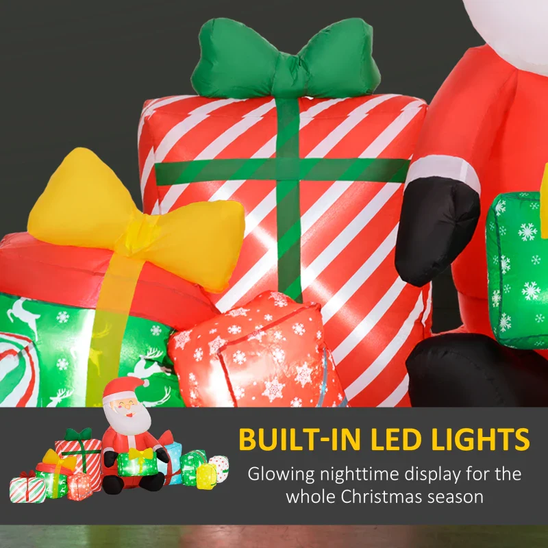 4.4' Inflatable Santa Claus and Gift Boxes w/ White LED Lights - Image 9
