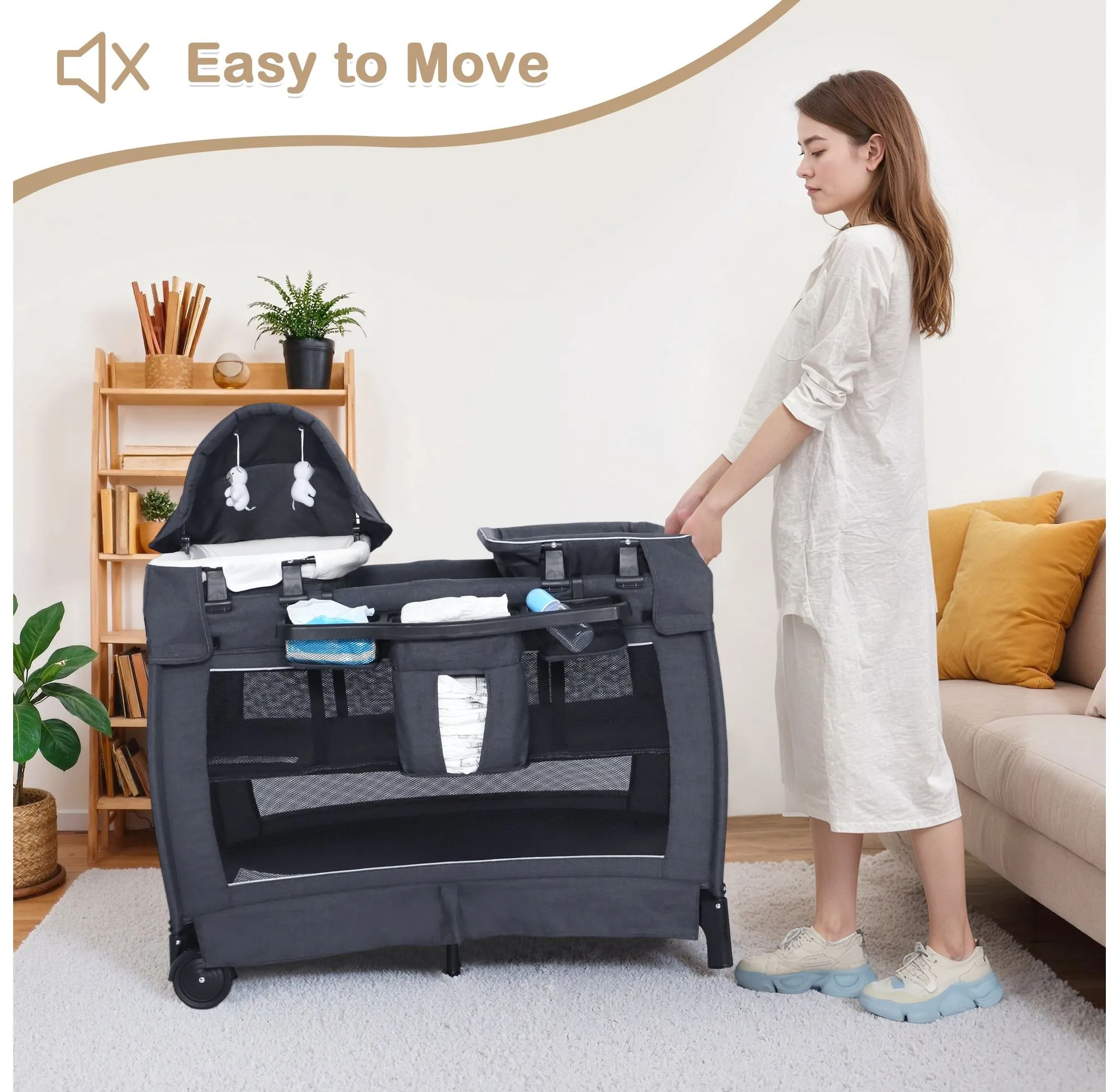 4-in-1 Convertible Baby Playard - Bassinet, Diaper Changer - Image 3