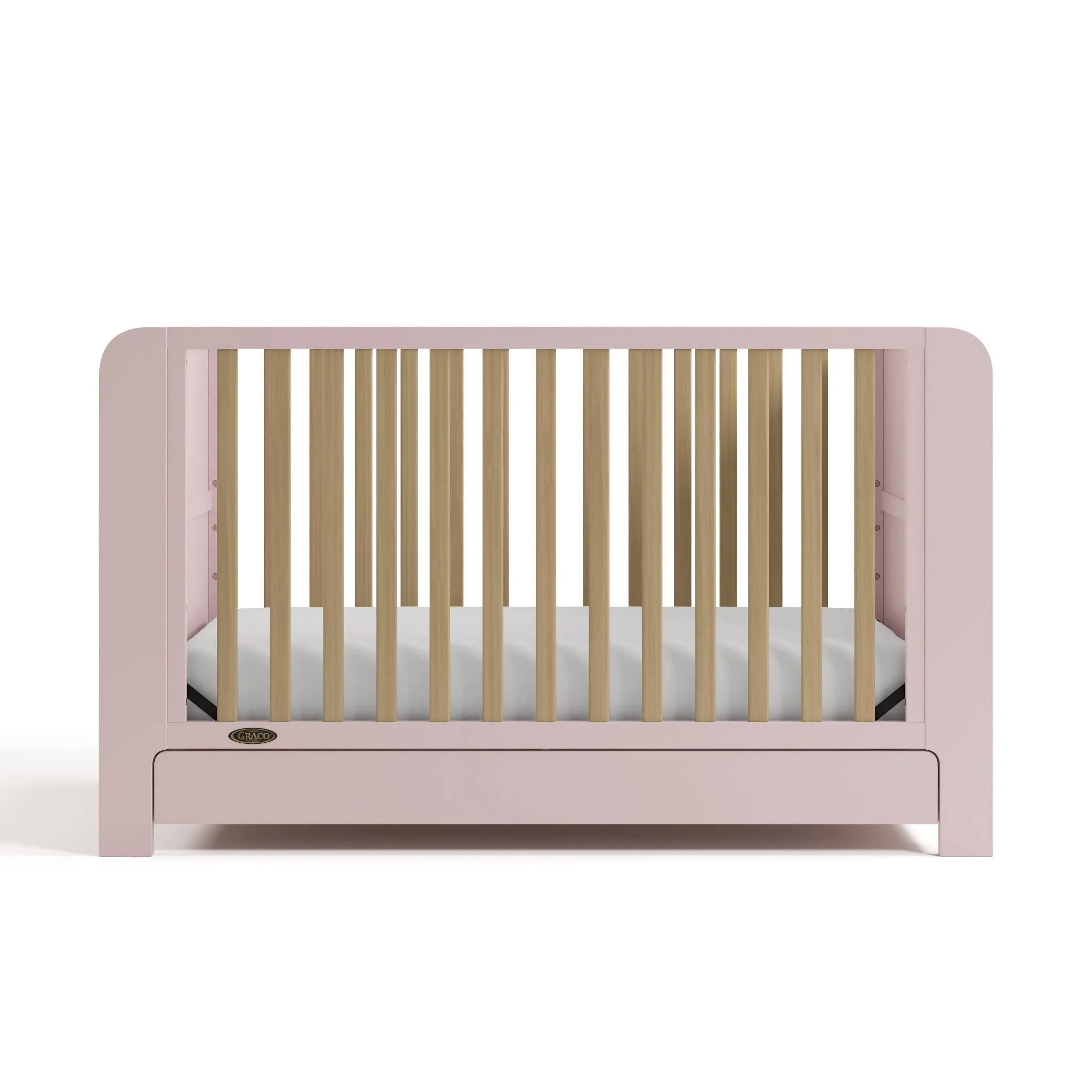 4-in-1 Convertible Bookshelf Crib with Drawer - Blush/Driftwood - Image 4