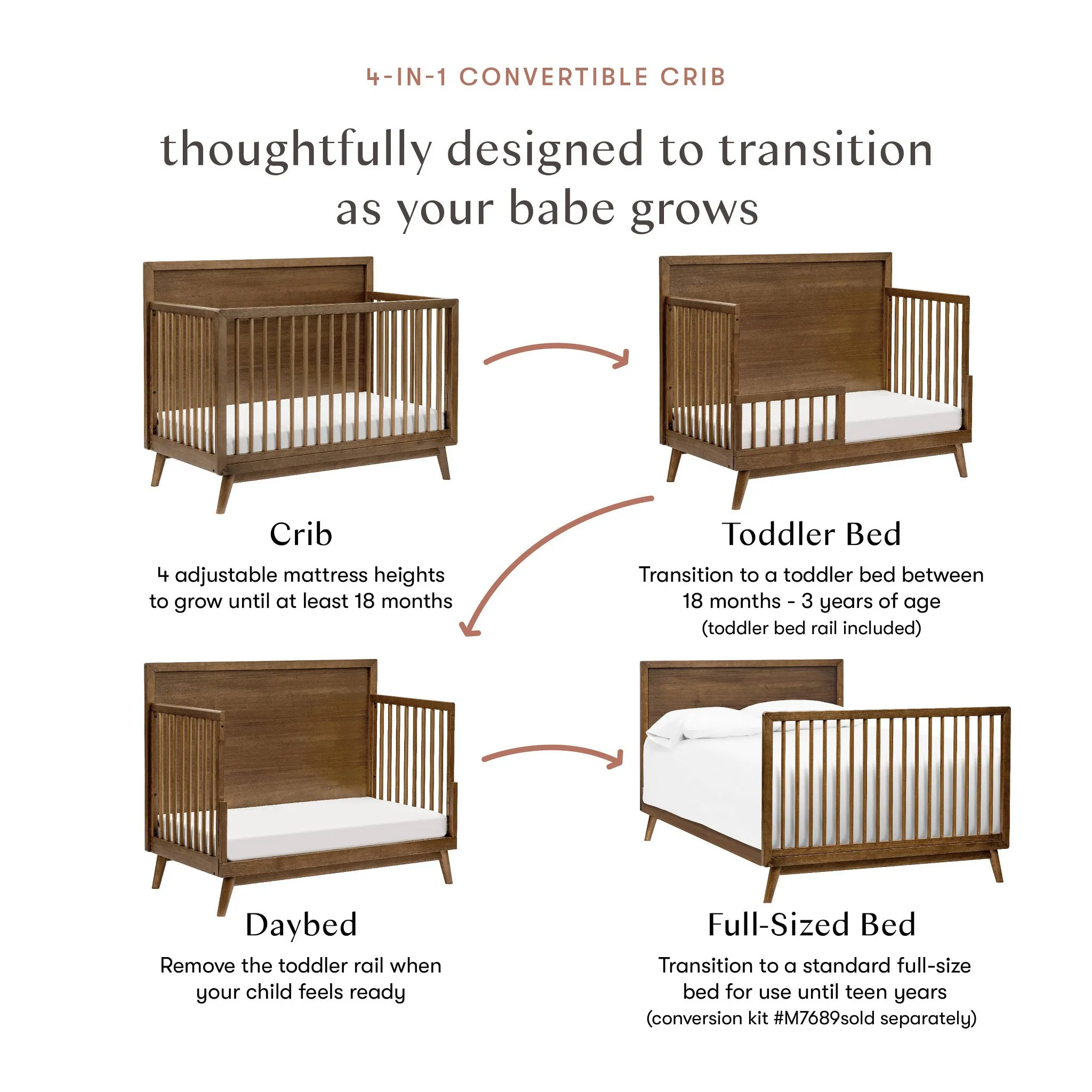 4-in-1 Convertible Crib - Natural Walnut - Image 9