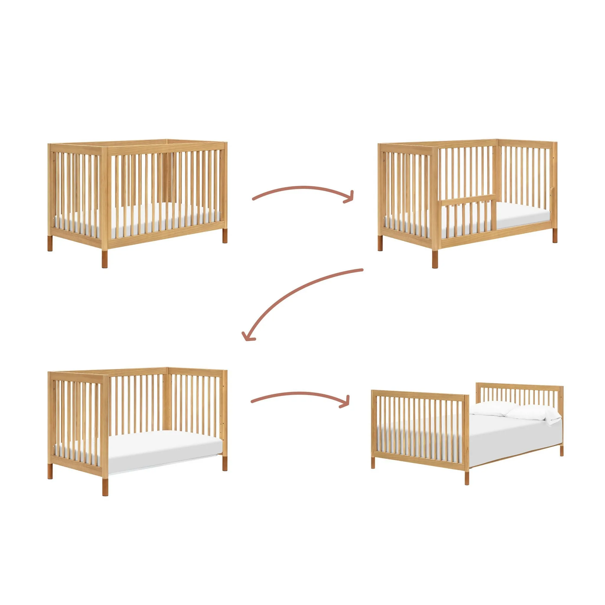 4-in-1 Convertible Crib with Toddler Bed Kit - Honey - Image 5