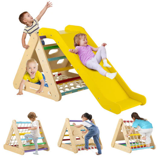 4 in 1 Triangle Climber Toy With Sliding Board and Climbing Net-Multicolor - Image 9