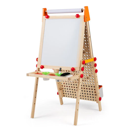 4-in-1 Wooden Kids Art Easel Double-Sided Foldable With Paper Roll and Storage Tray - Image 4