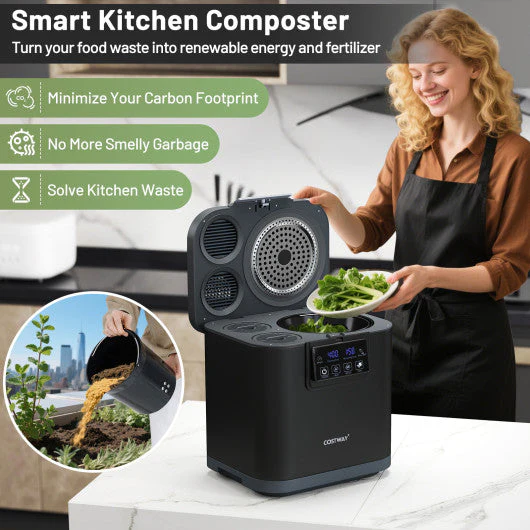 4 L Electric Composter With Lid and LED Display for Kitchen-Black - Image 7