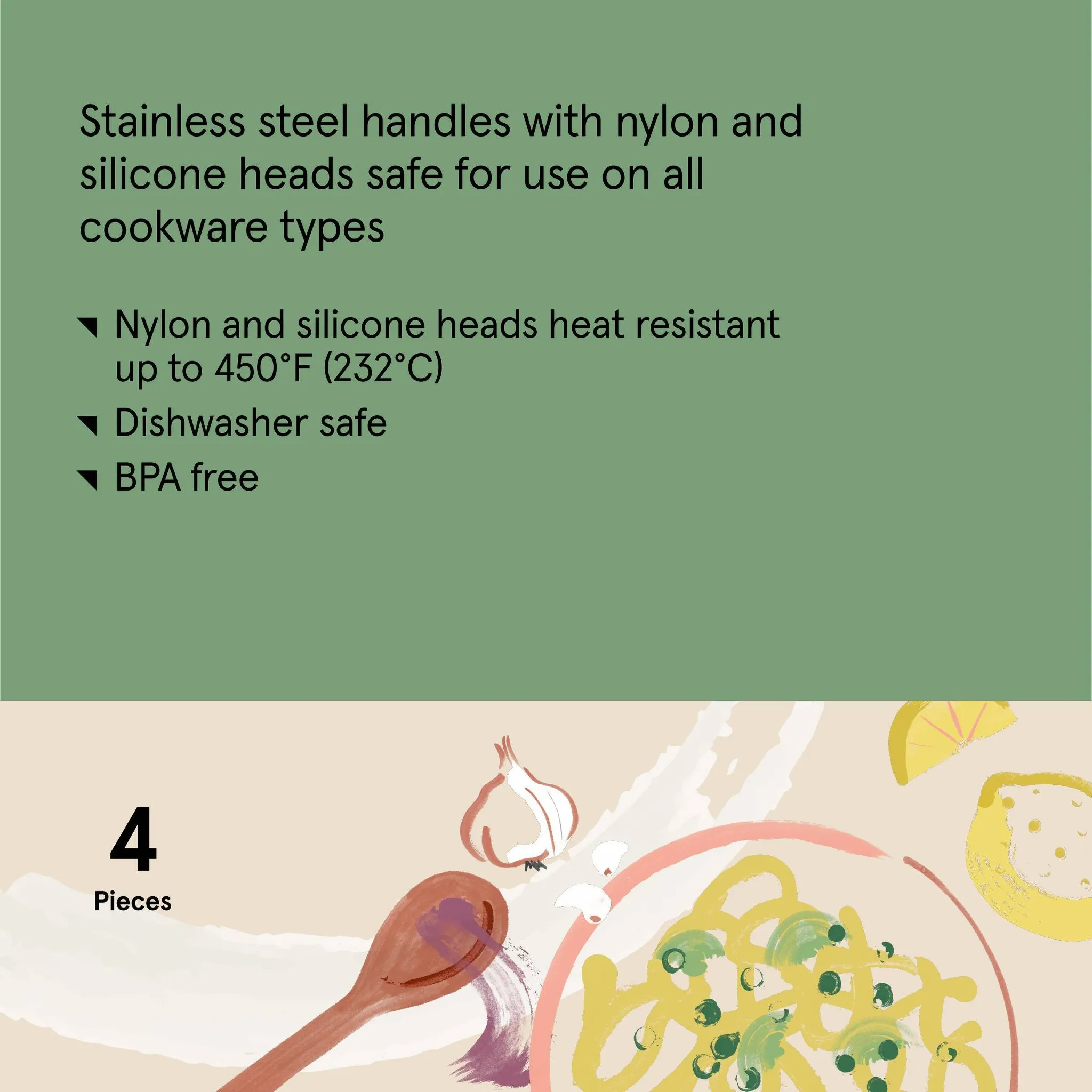 4-Piece Kitchen Utensil Set - Stainless Steel and Nylon - Image 4