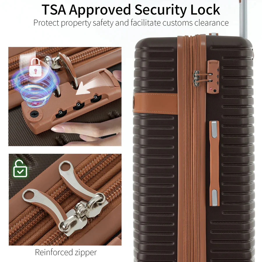4 Piece Luggage Set Suitcase Set, Abs Hard Shell Lightweight Expandable Travel Luggage With 4 Packing Cubes, Tsa Lock, Spinner Wheels - Coffee - Image 3