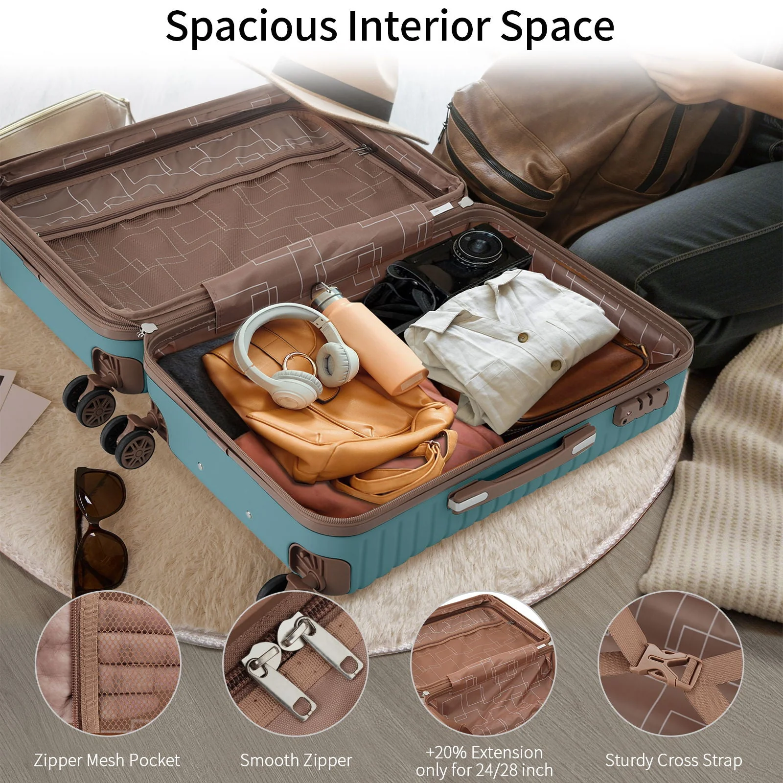 4 Piece Luggage Suitcase Set, Hard Shell Lightweight Expandable Travel Luggage With 4 Packing Cubes - Image 10