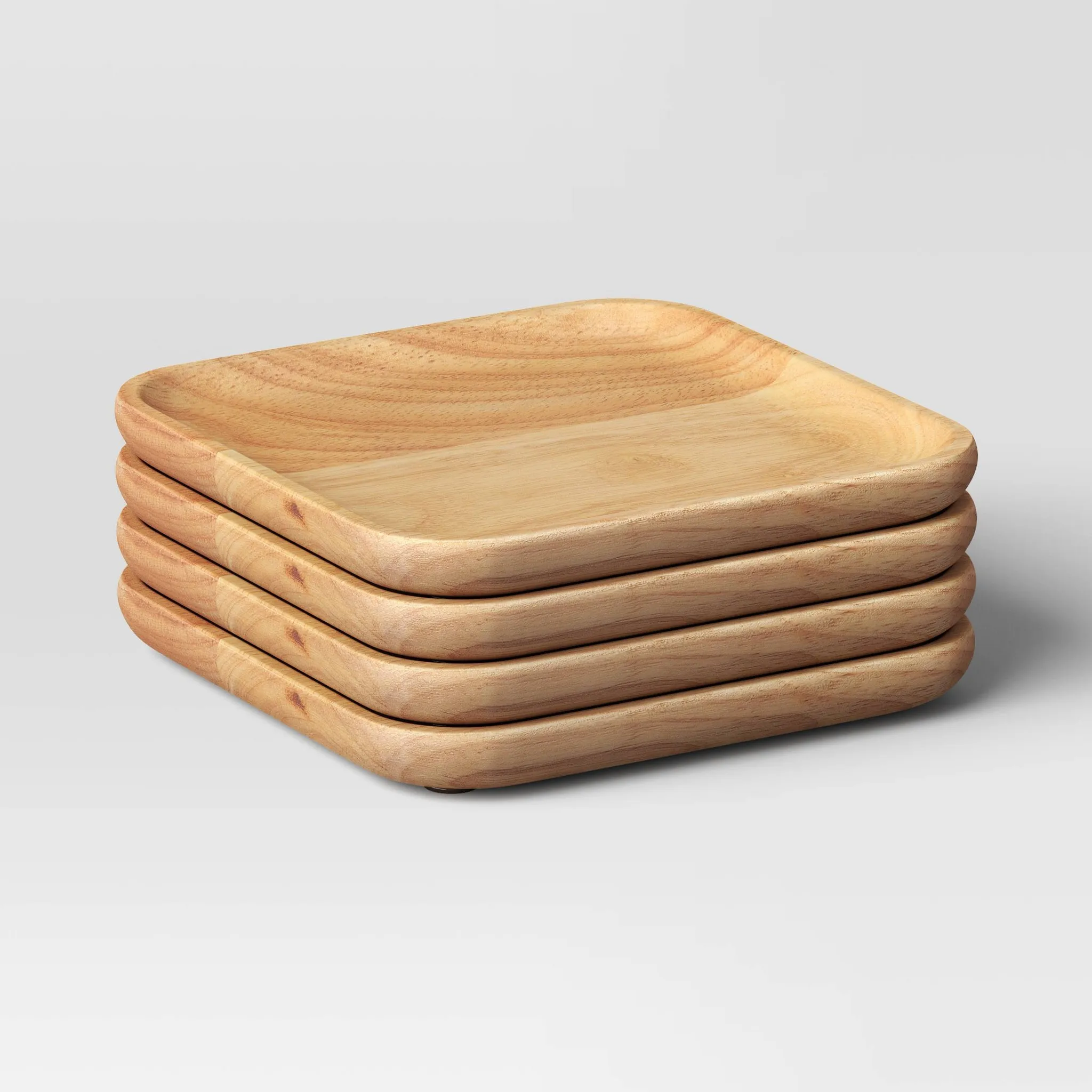 4-Piece Square Serving Platter - Natural Wood