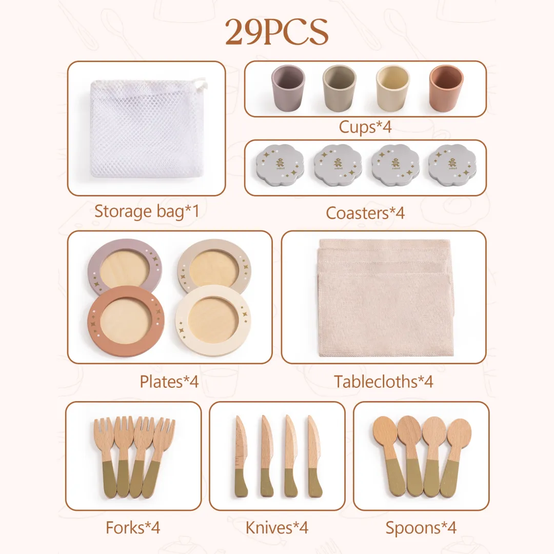 4-Set Wooden Play Dishes Set - Image 3