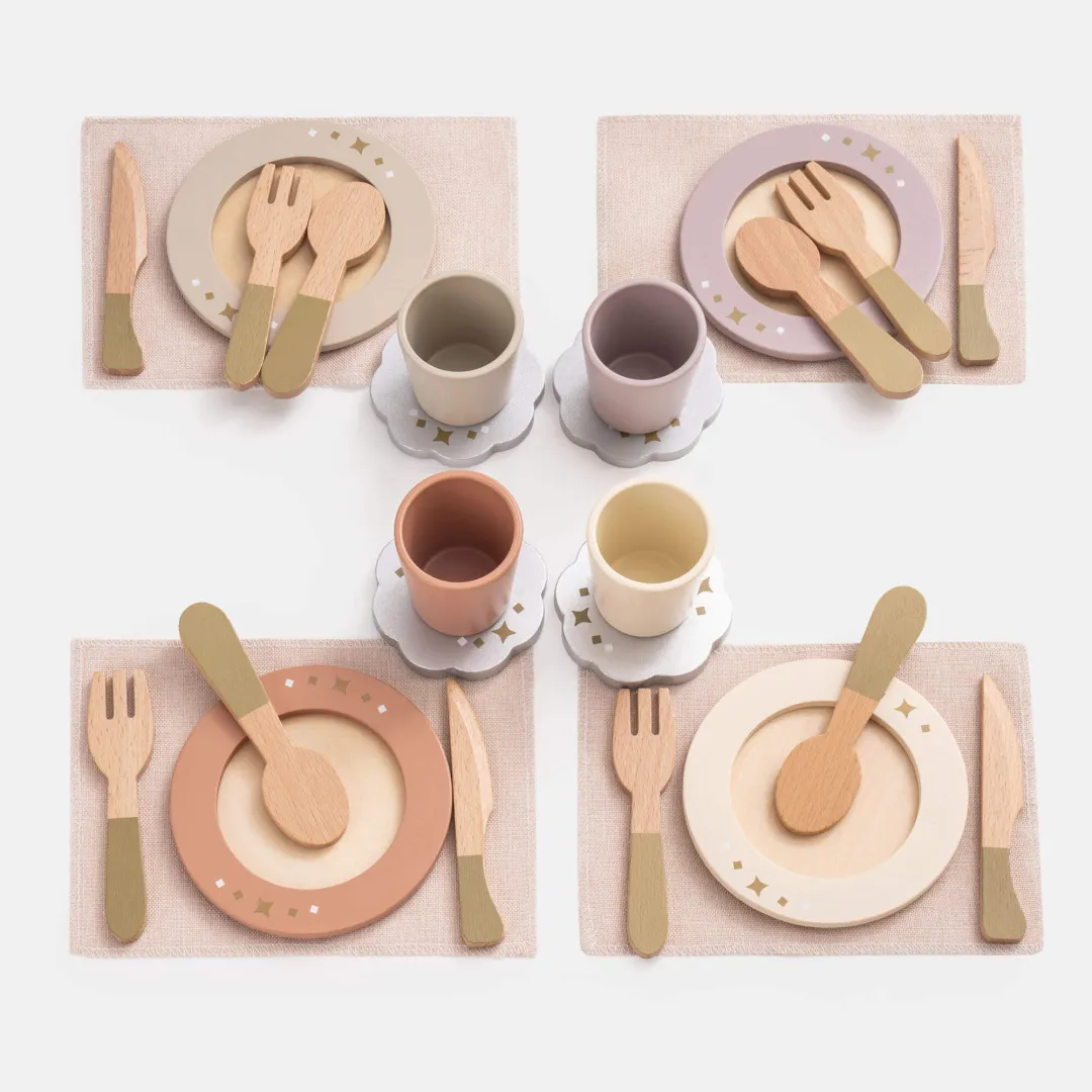 4-Set Wooden Play Dishes Set - Image 4