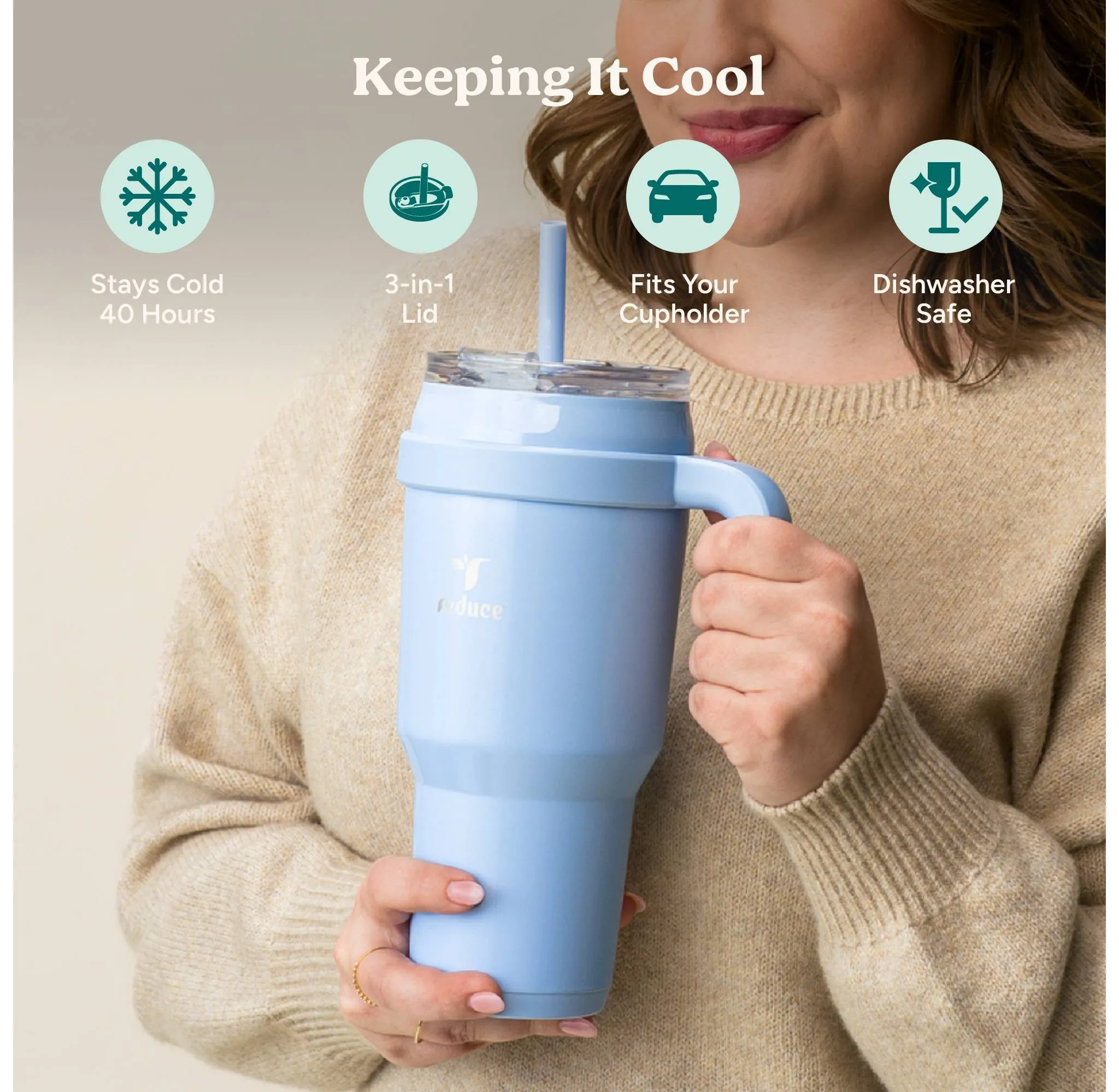 40oz Cold1 Vacuum Insulated Stainless Steel Straw Tumbler Mug - Glacier - Image 3