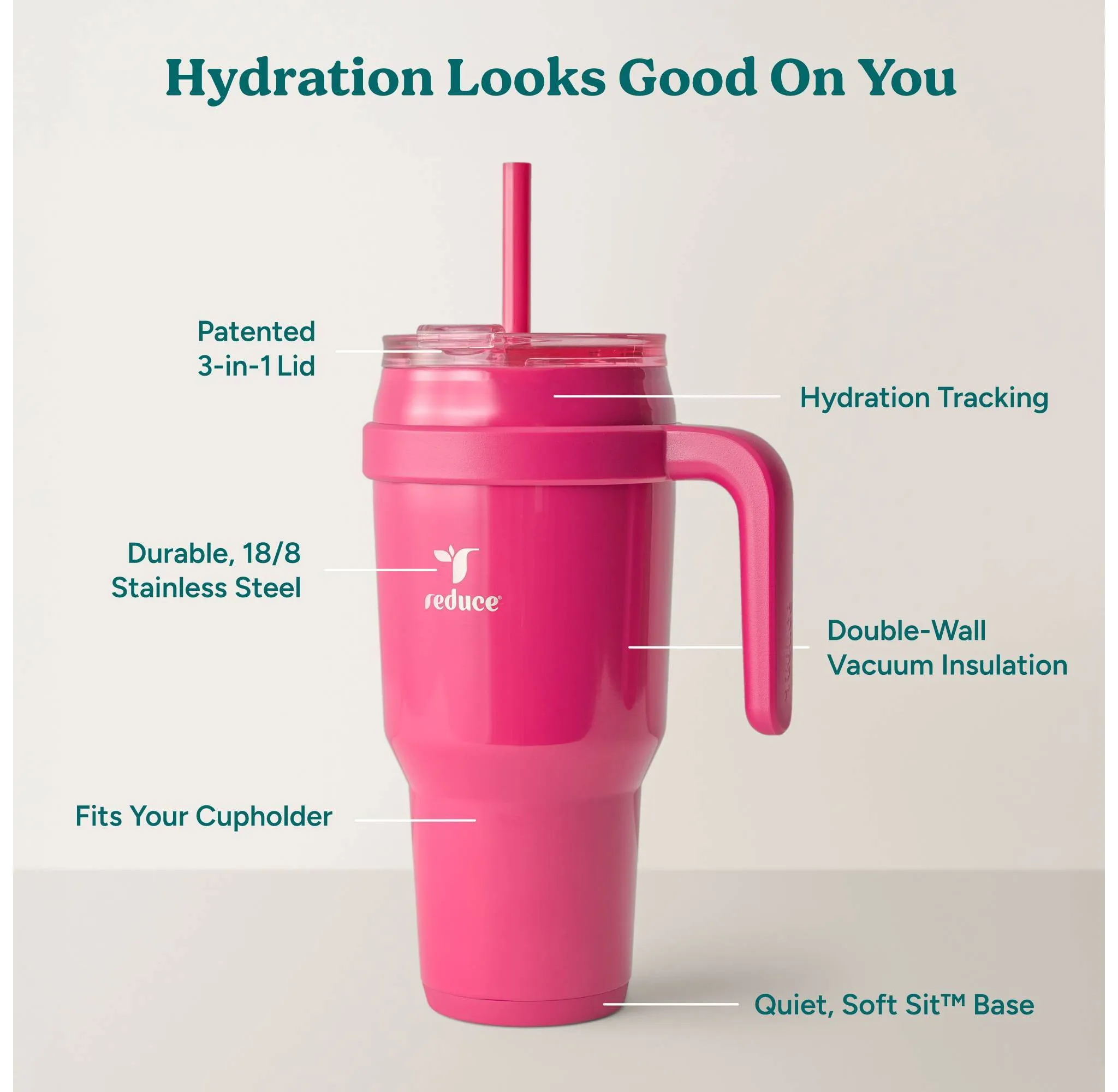 40oz Vacuum Insulated Stainless Steel Straw Tumbler Mug- Dark Pink - Image 4