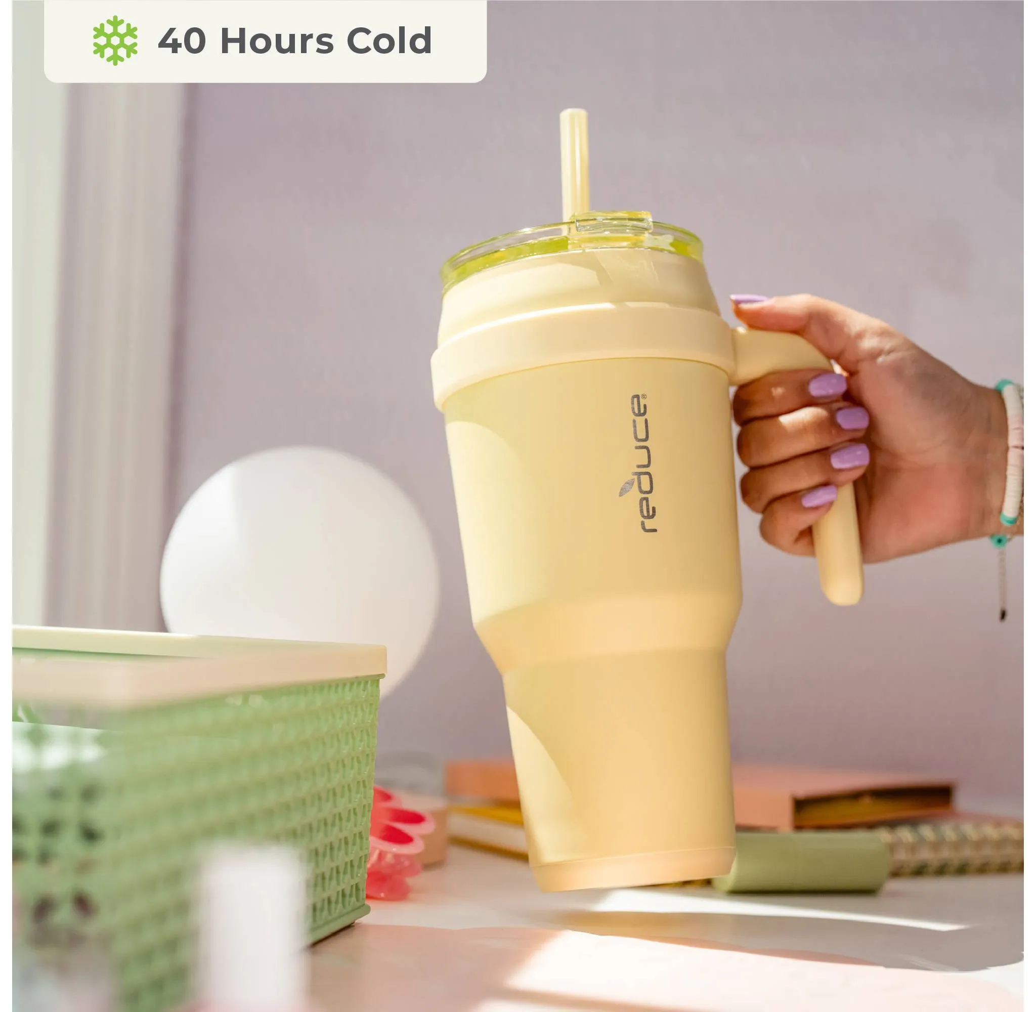 40oz Vacuum Insulated Stainless Steel Straw Tumbler Mug - Light Yellow - Image 5