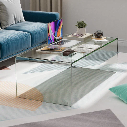 42 X 19.7 Inch Clear Tempered Glass Coffee Table With Rounded Edges-Transparent - Image 2