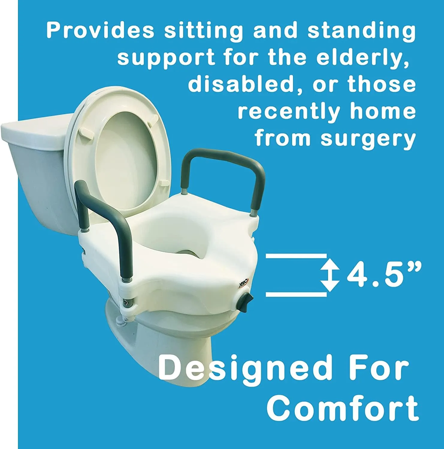 4.5" Raised Toilet Seat with Armrests, for Elongated and Round Toilets, Removable Handles, 300 lb Capacity - Image 5