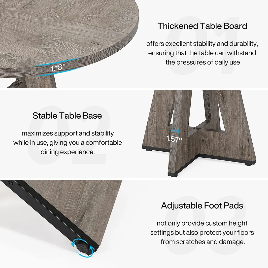 47 Inch Round Dining Table for 4 Farmhouse Kitchen Table - Gray - Image 2