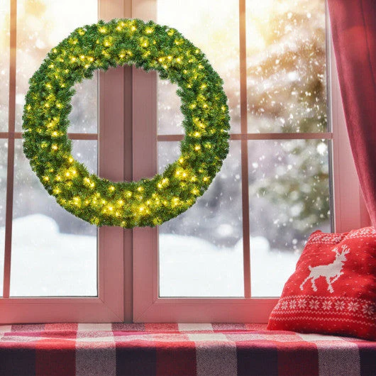 48 Inch Pre-Lit Cordless Artificial Christmas Wreath - Image 2