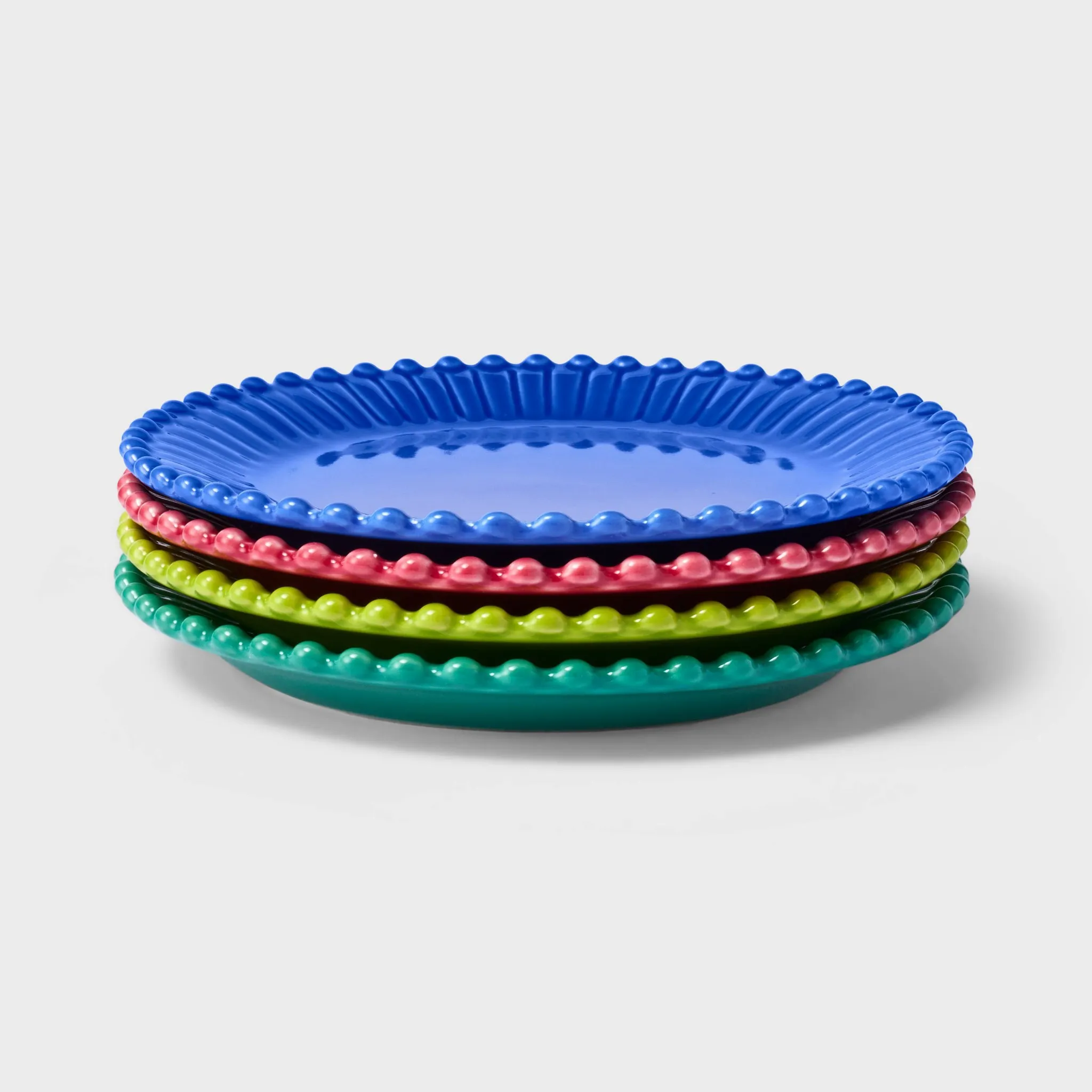 4pc Beaded Stoneware Appetizer Plate Set Pink/Teal/Light Green/Blue - : Microwave & Dishwasher Safe