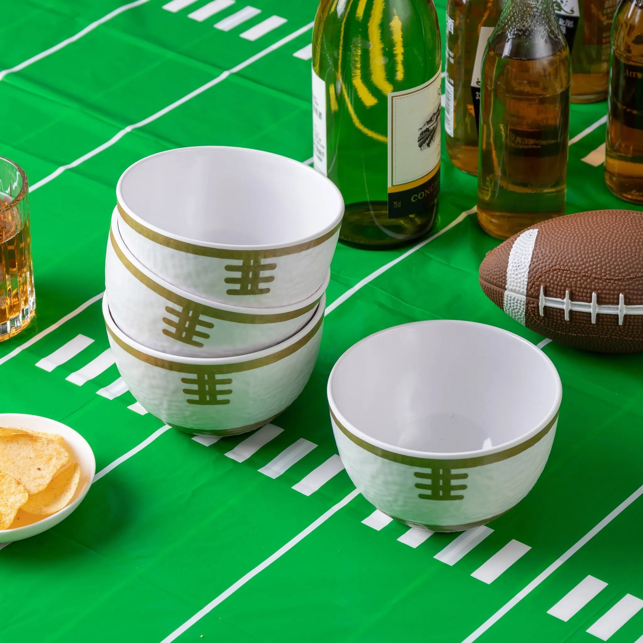 4pc Football Mini Bowls - Cream/Gold - Image 3