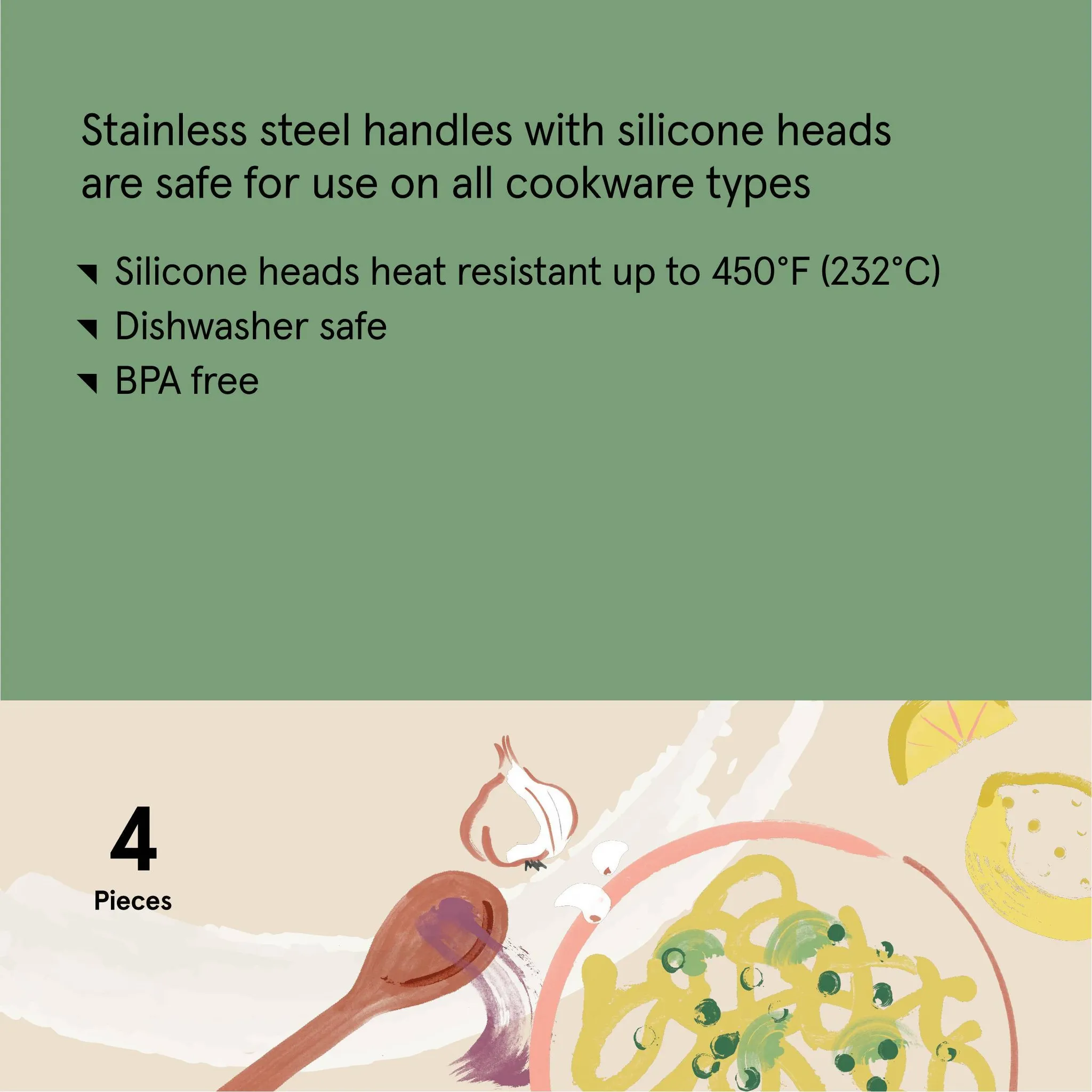 4pc Silicone/Stainless Steel Kitchen Utensil Set Champagne - Image 5