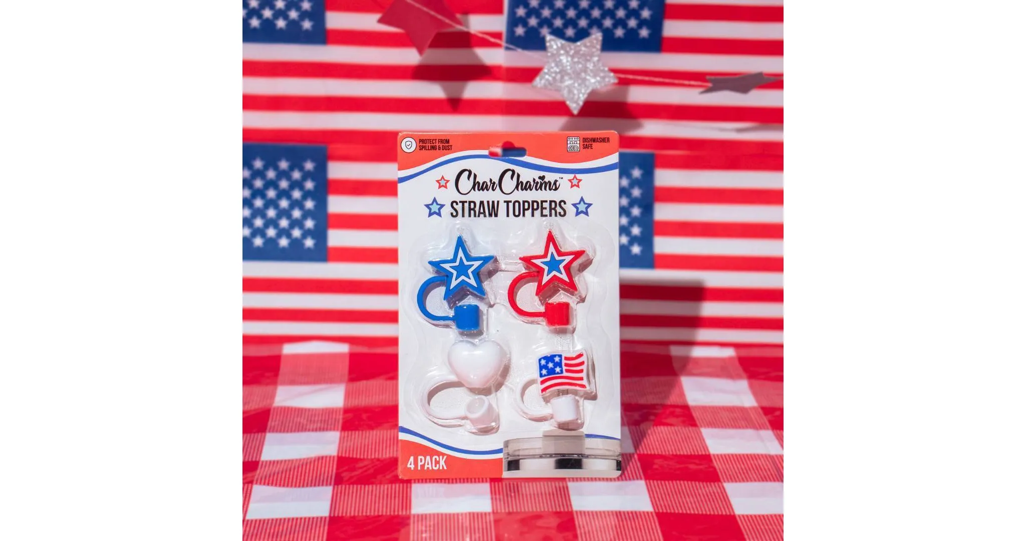 4pk Americana Hot Dog Straw Toppers - Image 3